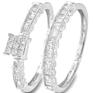 , Baguette Cut Diamond Wedding Band Set 10K White Gold   Two Rings 