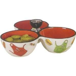  Clay Art Grill Time Triple Condiment Server Kitchen 