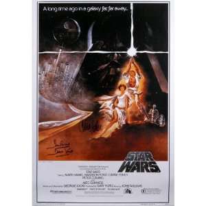   Wars Autographed Movie Poster Signed by Carrie Fisher and Dave Prowse