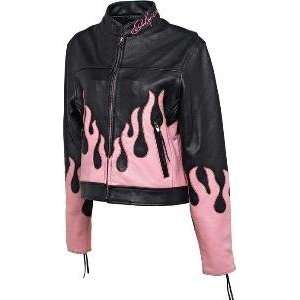 Evel Knievel Ladies Pink Flame Genuine Leather Jacket