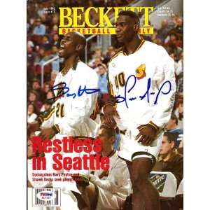  Gary Payton & Shawn Kemp Autographed Beckett Magazine PSA 