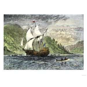 Henry Hudsons Ship, Half Moon, Ascending the Hudson River 