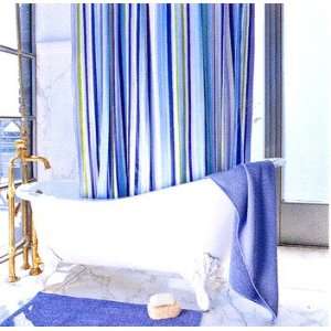  Isaac Mizrahi Blue Multi Stripe Vinyl Shower Curtain