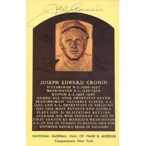Joe Cronin Autographed Baseball HOF Plaque   Boston Red Sox