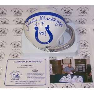 John Mackey Autographed/Hand Signed Baltimore Colts 2 Bar Mini Helmet 