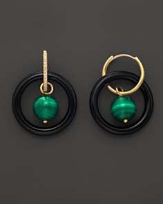 Lisa Nik Earth & Sea Malachite Triple Hoop Earrings with Diamonds