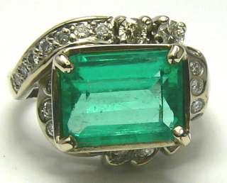 20tcw Art Deco Emerald Cut Colombian Emerald & Dimaond Ring  