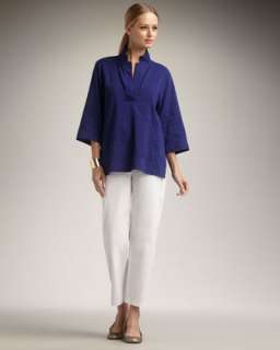 Boxy Linen Top & Twill Ankle Pants, Womens