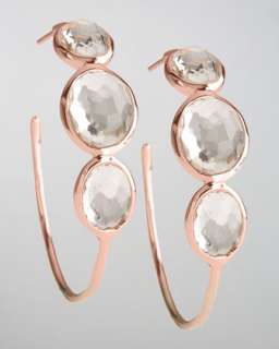 Rose Clear Quartz Hoop Earrings, Medium
