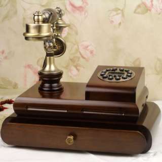   Wooden Wood Desk Telephone Oak Vintage Bronze Antique Phone Storage