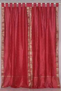 Tab Tops Fire Brick Poly Silk Sari / saree Curtains Drapes with Gold 