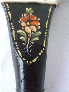 Vintage Hand Painted FIREPLACE BELLOWS Tole Wooden Flowers Leather 