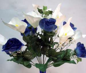Cream Blue LILY FLOWER ARRANGEMENT Silk Bouquet  