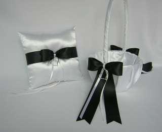 Black White Flower Girl Basket Ring Bearer Pillow  