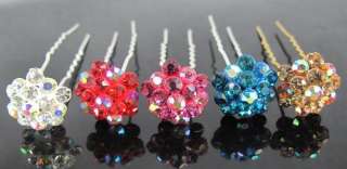 5pcs Wedding Bridal Crystal Flower Hair Pins Clips 68mm  