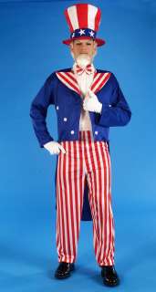 Mens Costume American Patriotic Uncle Sam Outfit + Hat  