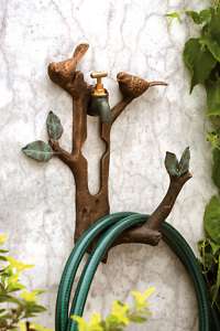 Bird & Branch Wall Spigot Mount Garden Hose Holder Reel Cast Iron 