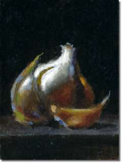   HAYES Paperweight Garlic, Original Miniature Oil Painting  