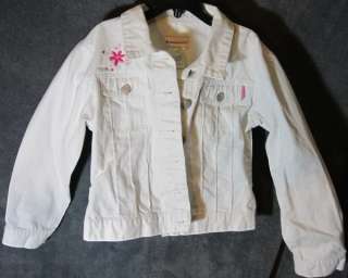 Girls AMERICAN GIRL WHITE DENIM Button Up Floral JACKET Size Small 