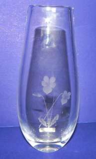 Svenskt Glass Clear Glass Vase w/Etched Flowers_2175  