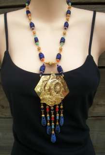 VTG Miriam Haskell Egyptian Revival Goddess Necklace & Earrings  