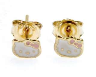 Gold 18k GF Pink Enamel Little Hello Kitty Earrings Girl Baby Kids 4mm 
