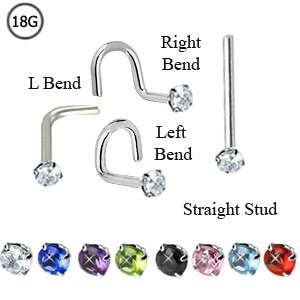Surgical Steel Nose Stud Screw Ring 1.5mm Round CZ 18G  