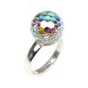    Sterling Silver Swarovski Disco Ball Adjustable Ring Jewelry