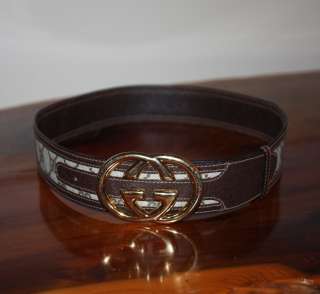 VINTAGE GUCCI MADE IN ITALY LEATHER MONOGRAM BELT 28 30 INTERLOCKING 