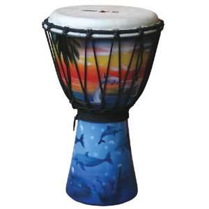  Dolphin Painted Djembe Drum, 15 16 Tall x 8 9 Head 