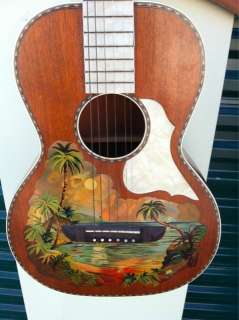   Stromberg 1920s 1930s Hawaiian Scene Parlor Pearloid Guitar Hawaii