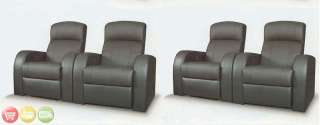 Cyrus Home Theater Seating Reclining Black Leather 4 Chairs w Cup 