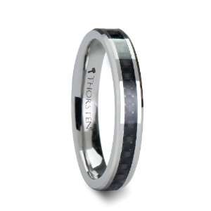 Beveled Tungsten Wedding Ring with Black Carbon Fiber   FREE Engraving 