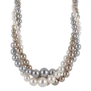   White, Grey and Champagne Faux Pearl Twist Necklace Jewelry