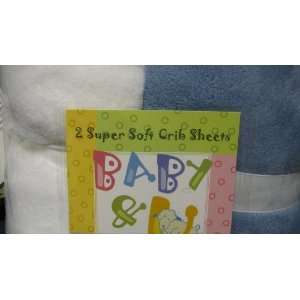  Microplush Fitted Crib Sheets (2) Blue and White Baby