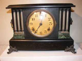Ingraham Company Mantle Shelf Clock Wood Case Lions Keys  