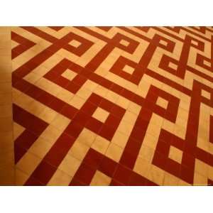  Close up of a Red and White Tile Floor with a Busy Pattern 