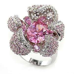   Flower Design Embedded with Rose CZ & Rose CZ Centerpiece   Size 5