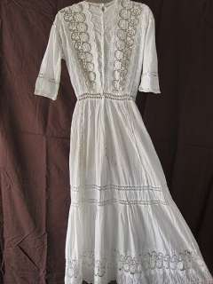Antique Edwardian Irish Lawn Crochet Lace Embroidered White Wedding 