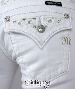 Miss Me Jeans Spring Fling Gold Lace Stitch White Denim Boot Cut 