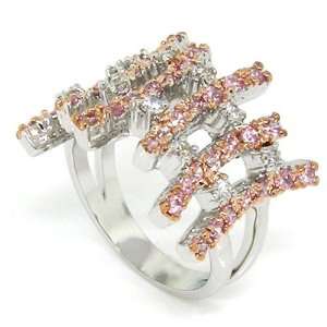  Picket Fence 2 tone Large Cocktail Ring w/Pink & White 