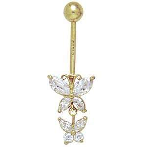    14K Solid Gold Dangle Butterfly Belly Ring   BO6172 Jewelry