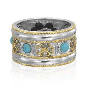 Delatori Silver with 18kt Gold Plated Accents and Turquoise Wide Band 