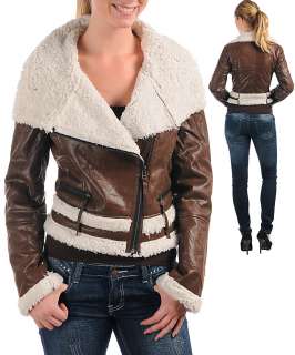 WOMANS PLUS SIZE FLIRTY LEATHER LOOK BROWN WITH FAUX FUR JACKET 2XL 18 