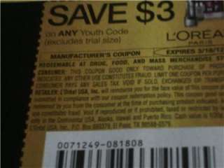 15 Coupons $3/1 Loreal Youth Code 3/18/2012  