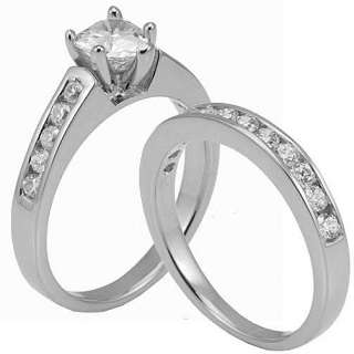 3PCS His Hers Titanium & Silver 925 Heart CZ Wedding Ring Set  