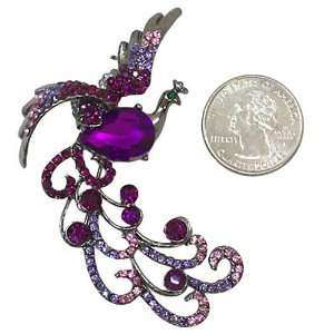  Hematite Tone Purple Crystal Phoenix Brooch Pin Jewelry