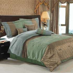 Luxury 7PC Comforter Set / Sage & Taupe / Queen or King Size / 100% 