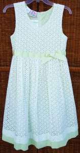 Girls Plus Size 10.5 10 1/2 White Lime Eyelet DRESS NWT  