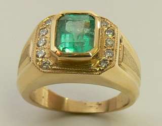 COLOMBIAN EMERALD & DIAMOND MENS RING 2.40 CTS  